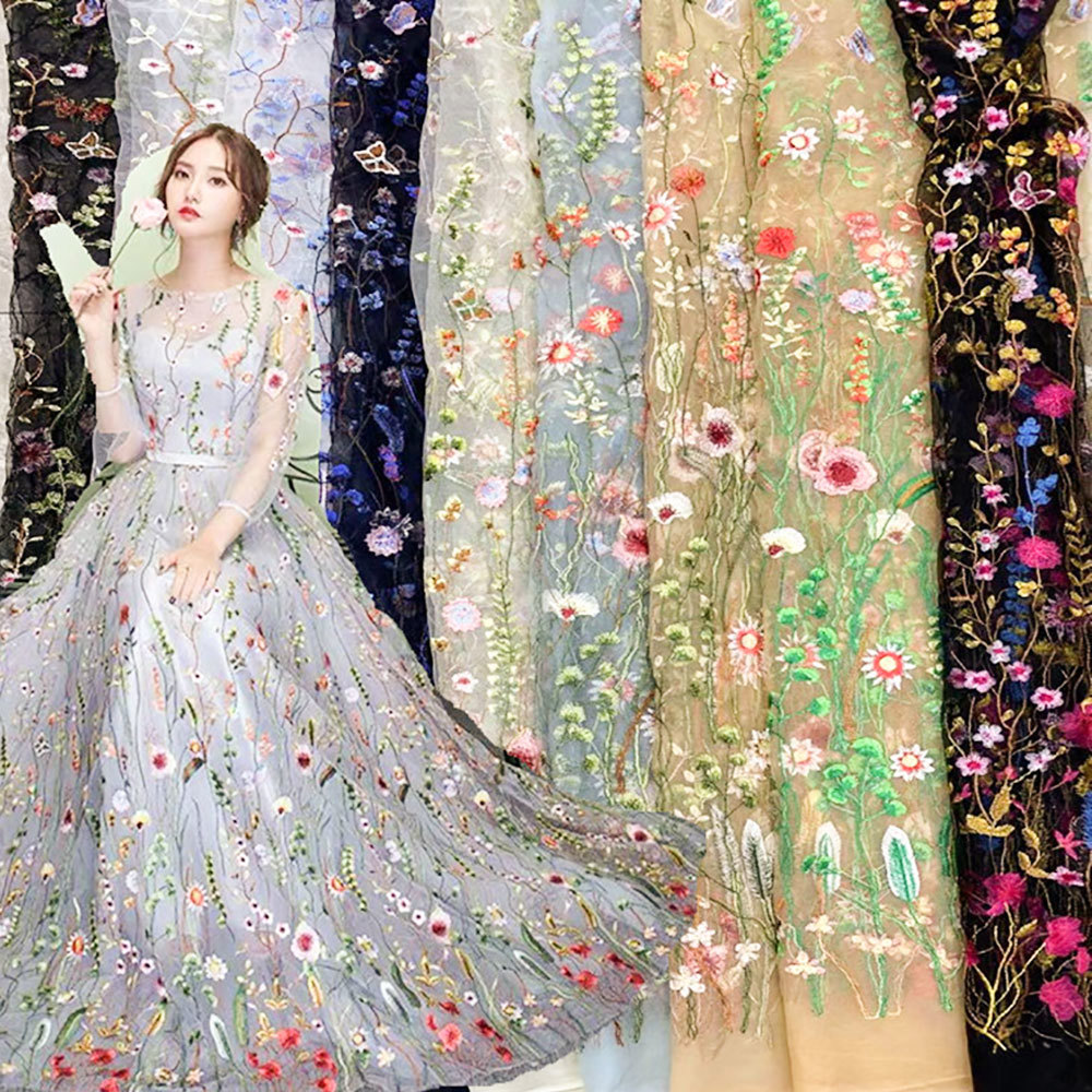Embroidery Web - ปักพืชน้ําผ้าลูกไม้ 3D ดอกไม้ Tulle ตาข่ายต่อหลาสําหรับ Couture