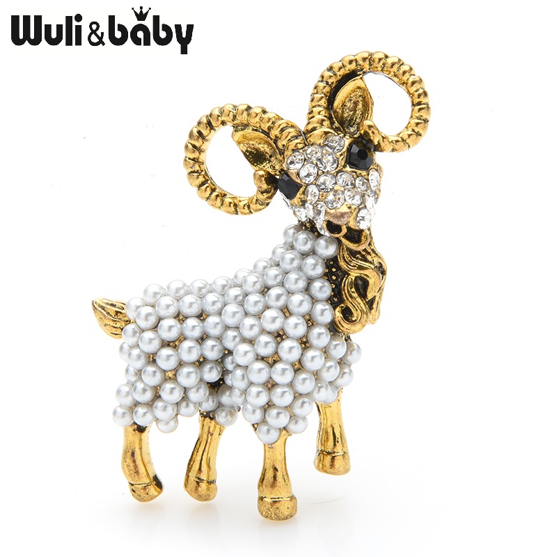 Embroidery Australia - Wuli & Baby VINTAGE Pearl แพะเข็มกลัดผู้หญิงผู้ชายแกะสัตว์งานแต่งงานเข็มกลัด