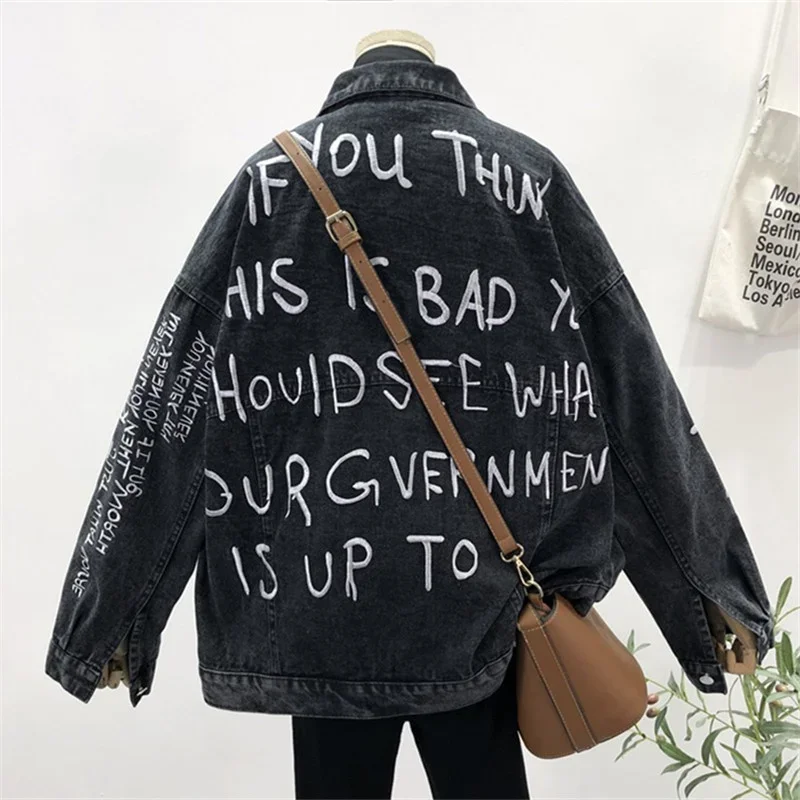 Embroidery Jacket Jeans - ฤดูใบไม้ร่วงเกาหลีเย็บปักถักร้อย DENIM เสื้อแจ็คเก็ตผู้หญิงหลวมกลางยาวนักเรียนคาวบอยกระเป๋าขนาดใหญ่กางเกงยีนส์แจ็คเก็ตหญิง