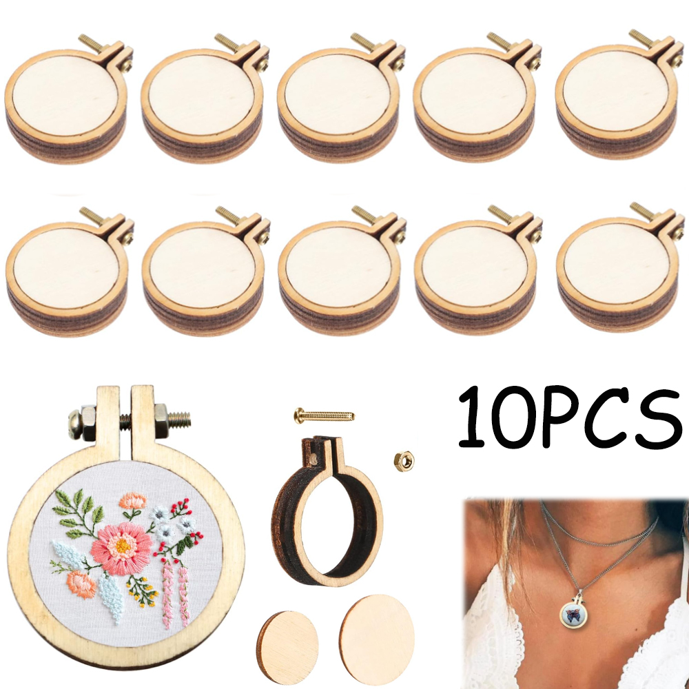 Stitch Marker Ring - 10 ชิ้น/เซ็ตไม้มินิเย็บปักถักร้อย Hoop แหวน Cross Stitch
