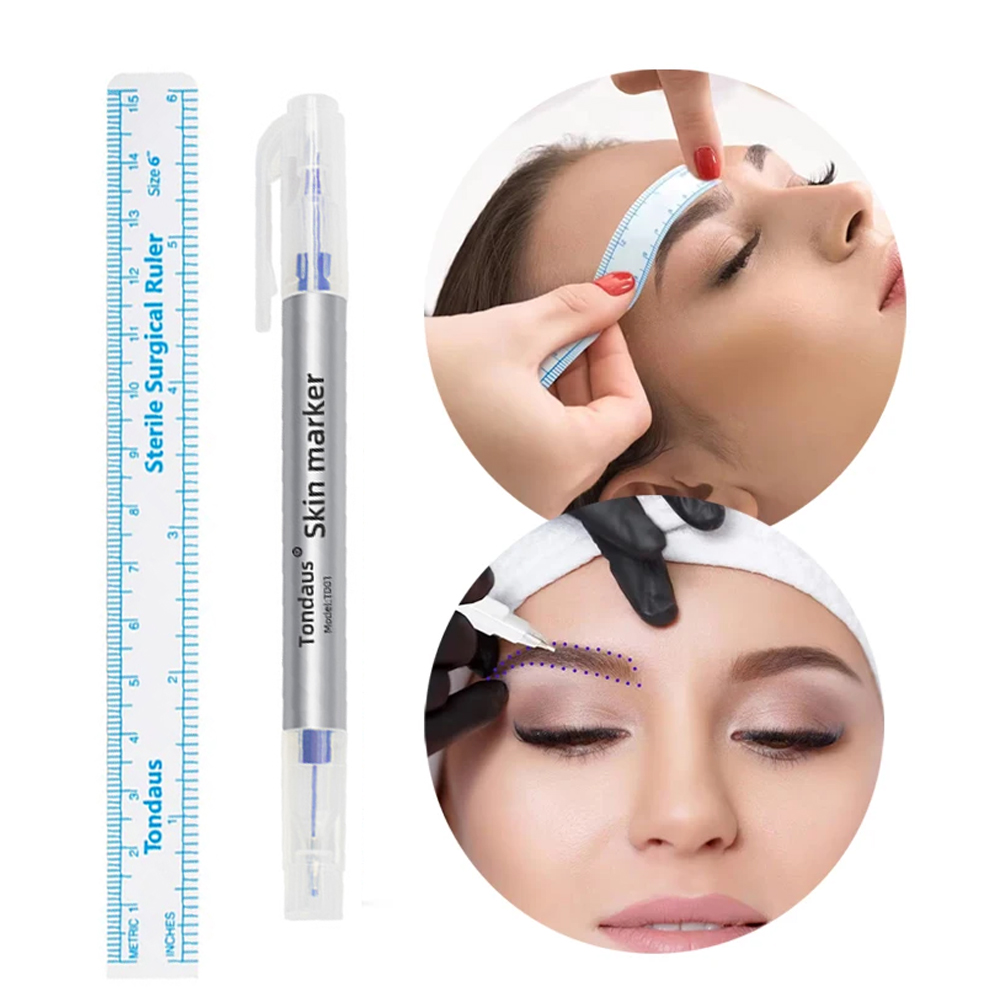 Embroidery Eyebrow - ปากกาเขียนตำแหน่งงานปักคิ้วกรอบมาร์คเกอร์ปากกาหมึกสีม่วงบรรจุภัณฑ์หัวสีขาวเงินสีม่วง