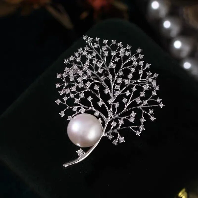 Embroidery Australia - ไข่มุกน้ําจืดธรรมชาติเข็มกลัด 9-10 มม.Sky Star Zircon Coral