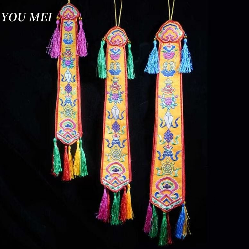 Embroidery Handicraft - เนปาล Handmade แปดธงมงคล,ทิเบตพู่เย็บปักถักร้อยตกแต่งหัตถกรรม,มงคลมือกลองธงพุทธหมายเลข