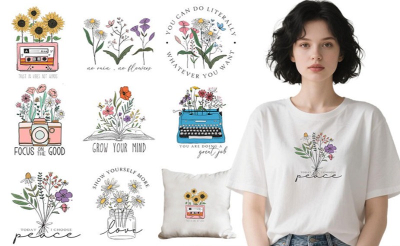 Embroidery Diy - สติกเกอร์ลายการ์ตูนดอกไม้สำหรับรีดติดเสื้อผ้า งานปักมือ DIY อุปกรณ์ตกแต่งงานเย็บปักถักร้อย