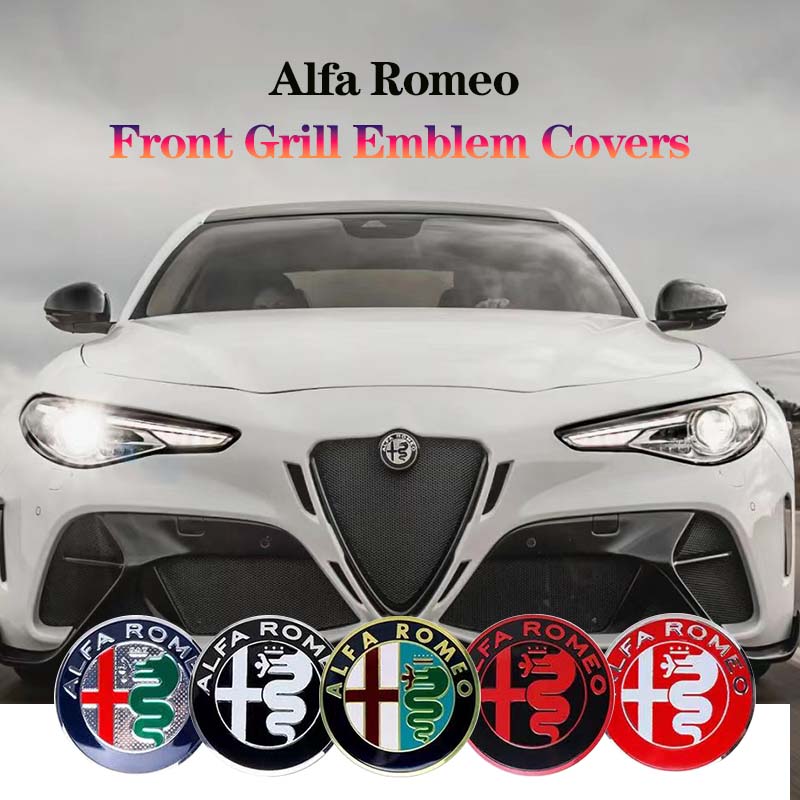 Embroidery Alpha - 5 สี 75 มม.ฝากระโปรงหน้ารถสัญลักษณ์โลโก้ป้ายด้านหลังสําหรับ Alfa Romeo
