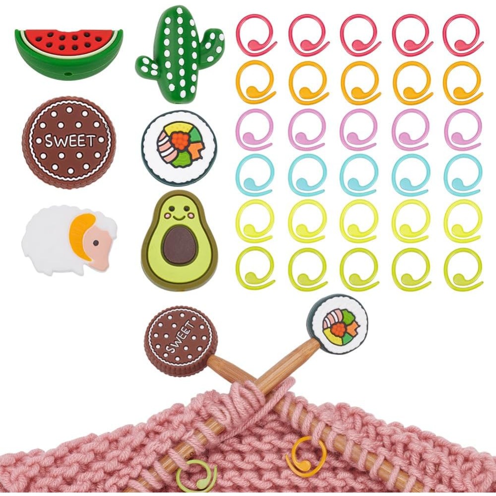 Stitch Marker Ring - ตัวป้องกันปลายเข็มถักแบบผสมรูปทรง ตัวล็อคเข็มถักพร้อมวงแหวนทำเครื่องหมายลายปัก ทำจากโลหะผสมสังกะสีเคลือบสีอบ