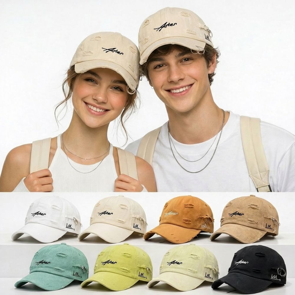 Embroidery Ring Sizes - หมวกเบสบอลลำลองแบบยูนิเซ็กซ์ ปักลาย Asher พร้อมห่วงเหล็ก ป้องกันแสงแดด ดีไซน์รูฉีก