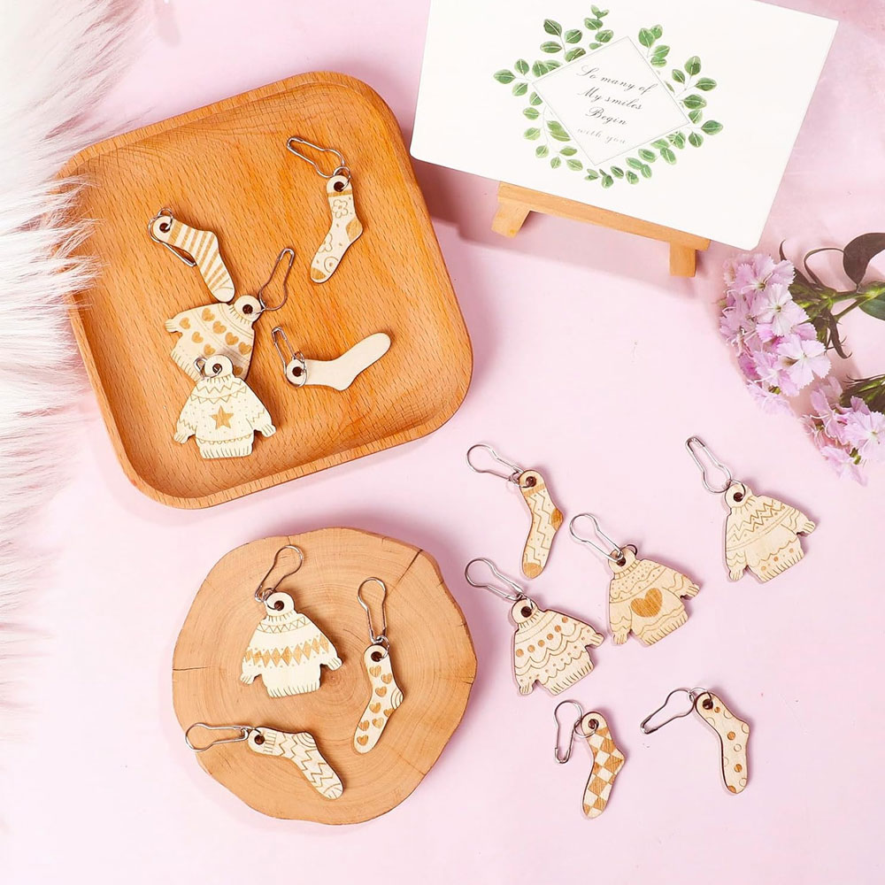 Stitch Marker Ring - อุปกรณ์เย็บปักลายถุงเท้าไม้1เซ็ตเครื่องมือเย็บแบบทำมืออุปกรณ์เย็บปักลายเข็มกลัดซ่อนปลายงานถักนิตติ้งสำหรับงานฝีมือ
