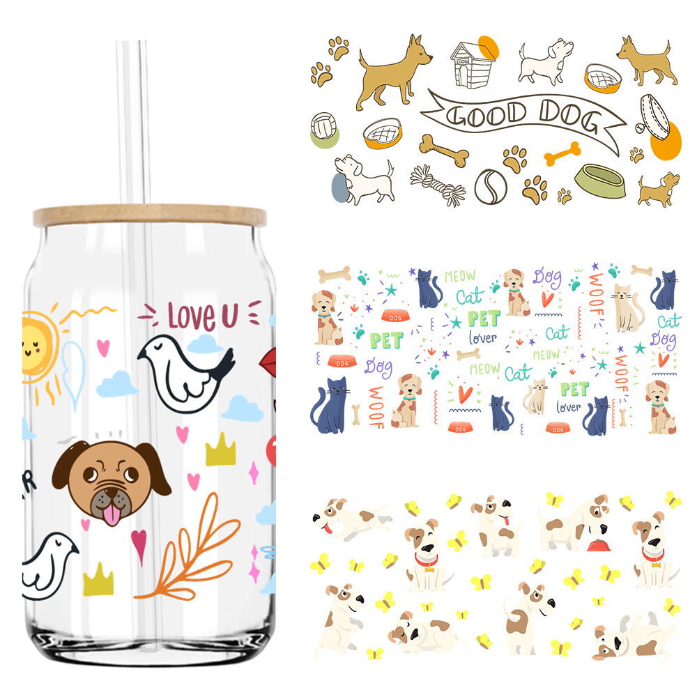 Embroidery H&M - สติกเกอร์ UV DTF ลายสุนัขน่ารักสำหรับแก้ว Libbey ขนาด