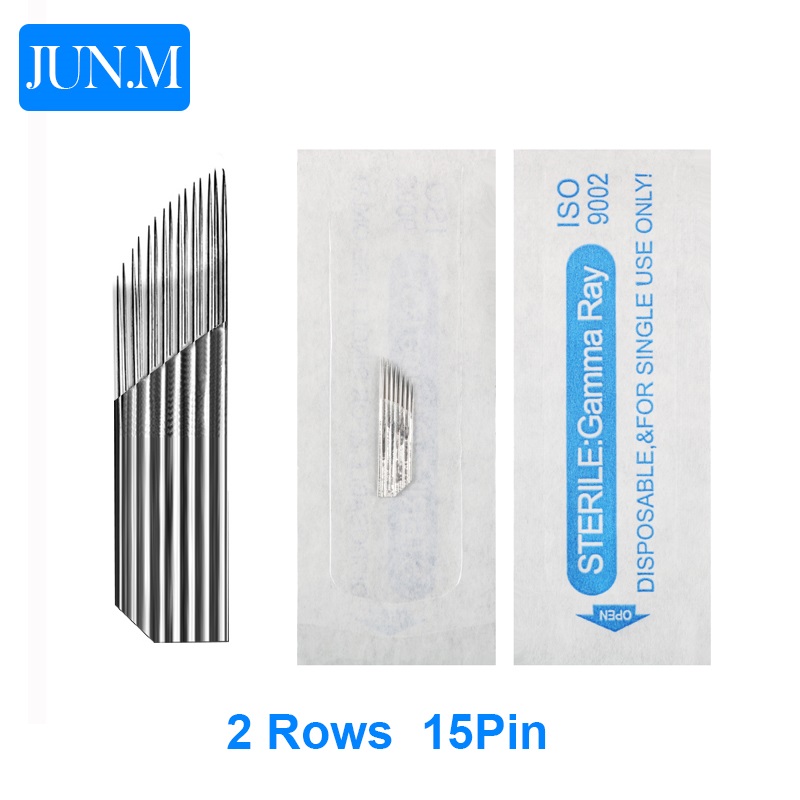 Embroidery Eyebrow - เข็มสักคิ้วไมโครเบลดแบบใช้แล้วทิ้ง50ชิ้นเข็มสักใบมีด2แถว15เข็มสำหรับแต่งหน้าแบบถาวร