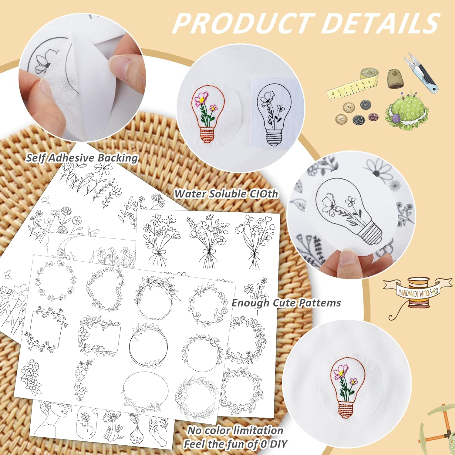 กระดาษปักลายละลายน้ำได้ 4 แผ่น - Embroidery Web บทวิจารณ์และราคา
