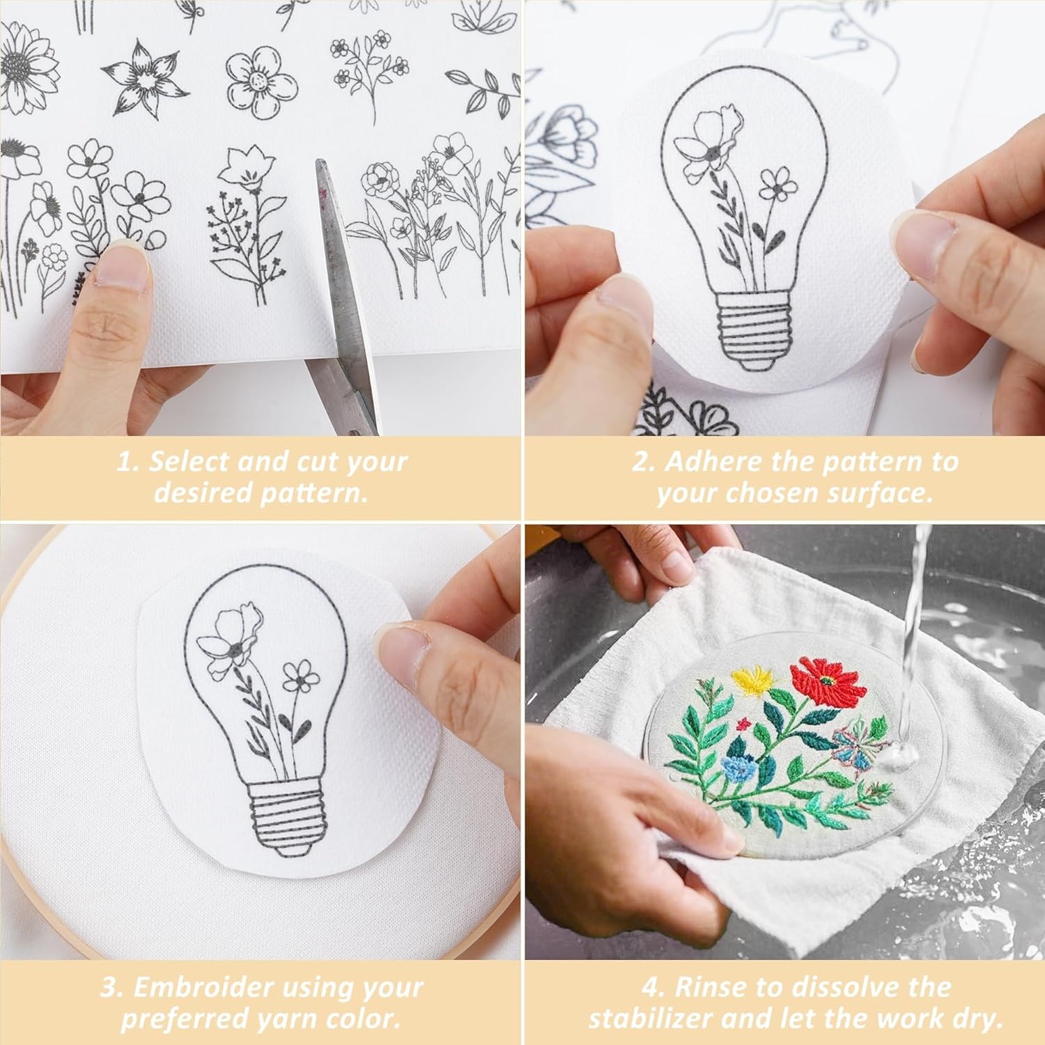 กระดาษปักลายละลายน้ำได้ 4 แผ่น - Embroidery Web บทวิจารณ์และราคา