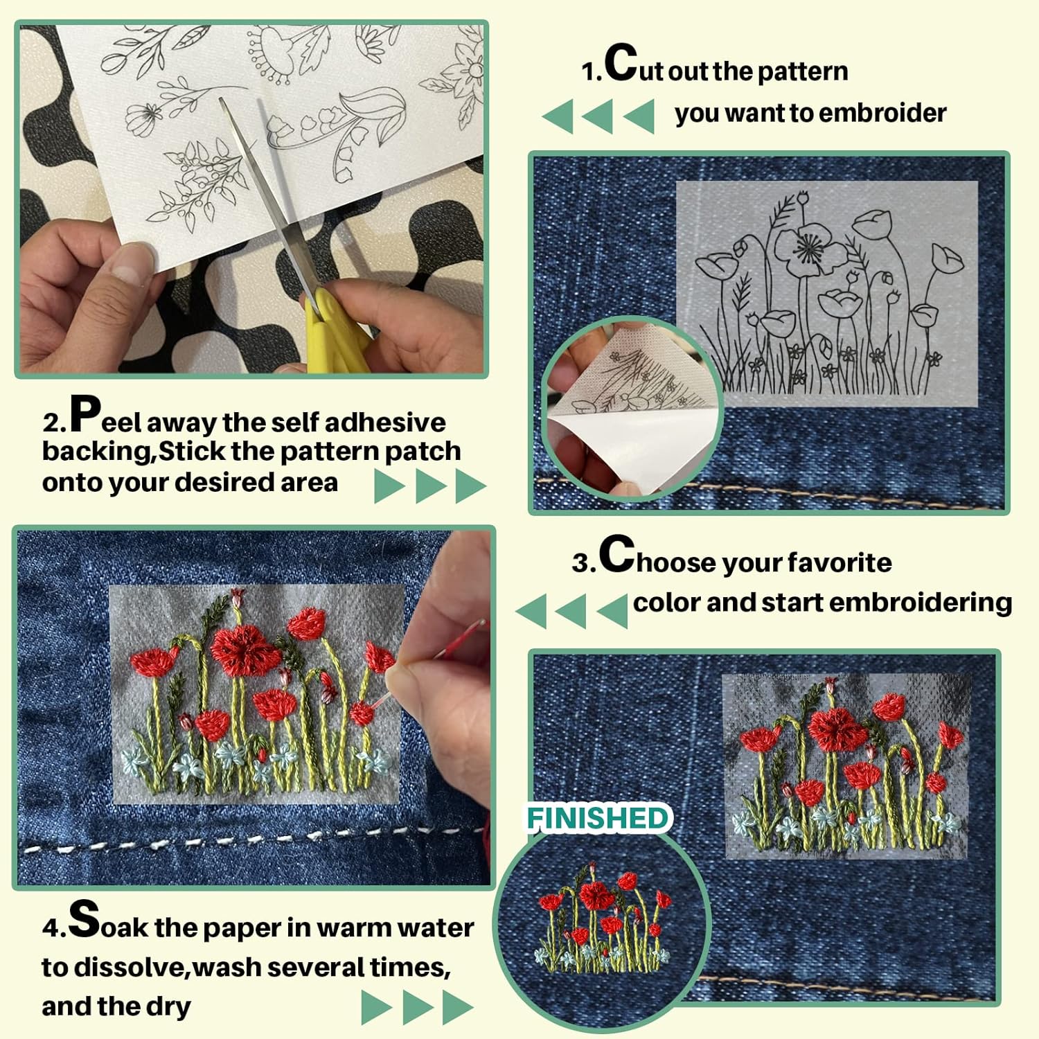 กระดาษปักลายดอกไม้แบบละลายน้ำไ - Embroidery Web บทวิจารณ์และราคา
