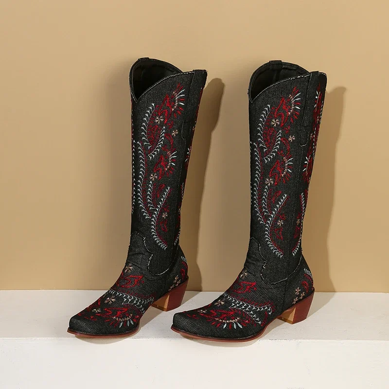 Blue Denim Western Cowgirl เข่ - Embroidery Yes บทวิจารณ์และราคา